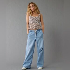 American Eagle Low Rise Ultra Wide Leg Drawstring Pull On Jeans size 12 Long